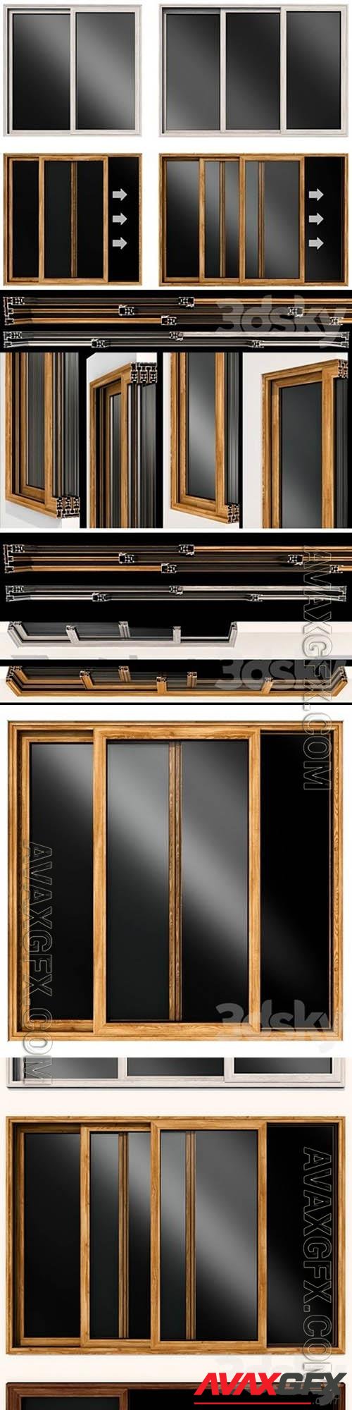 Sliding stained glass wooden doors - 3d model