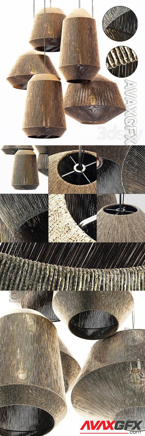 Lamp Wood Rotang Wicker Barrel N2 - 3d model