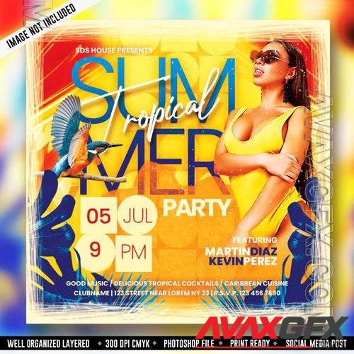 PSD tropical summer party flyer template