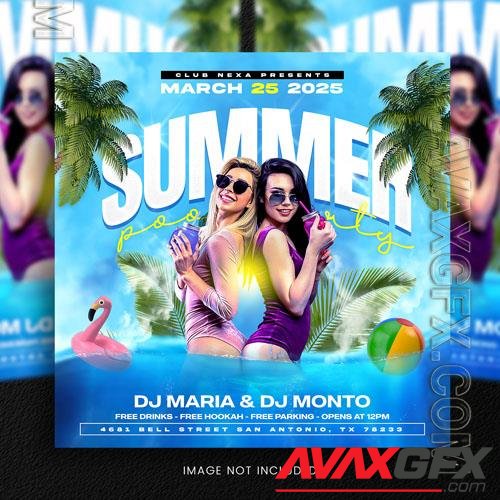 PSD summer pool party flyer social media template or web banner