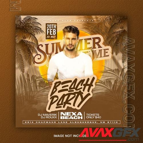 Psd summer beach party flyer social media post and web banner