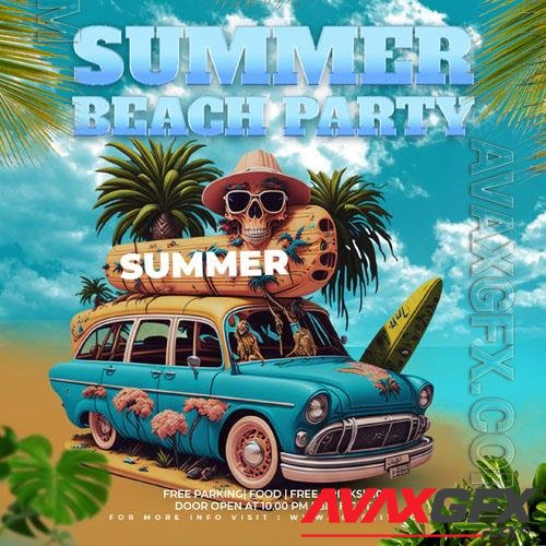 PSD summer beach night party flyer social media post template design