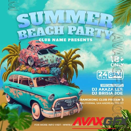 Summer psd beach night party flyer social media post template