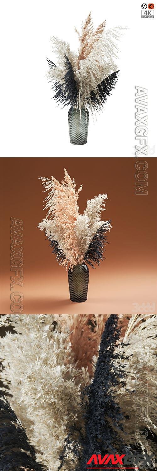Pampas grass bouquet in a ribbed Specktrum vase - 3d model