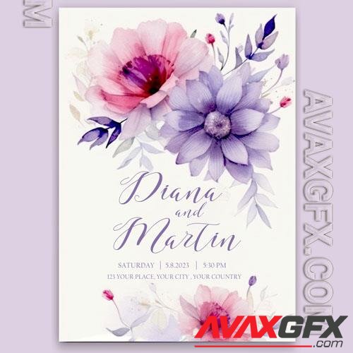Psd beautiful wedding invitation for a wedding with watercolor flowers