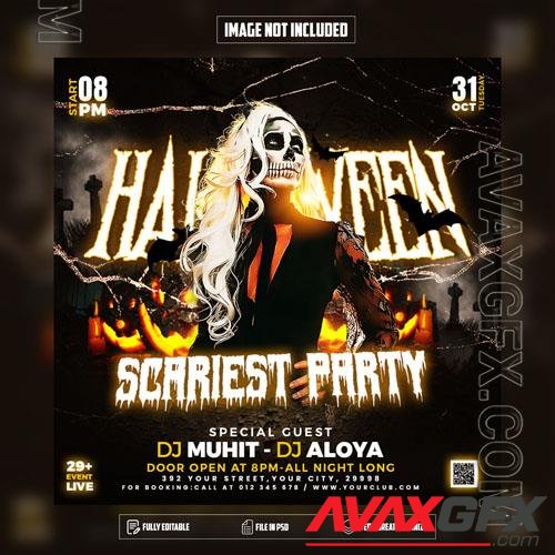 PSD halloween scariest party night flyer psd