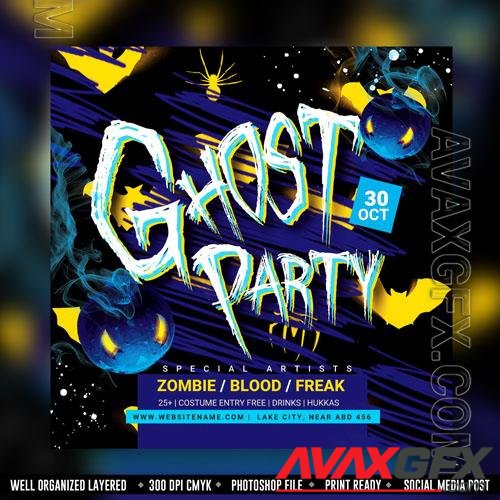 PSD halloween horror night party flyer social media post and web banner