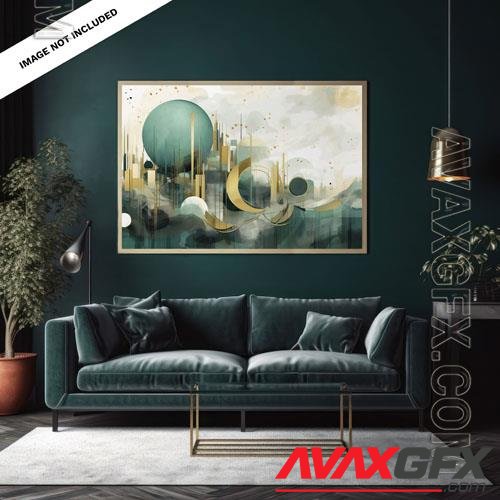PSD a portrait canvas mockup in an elegant green living room