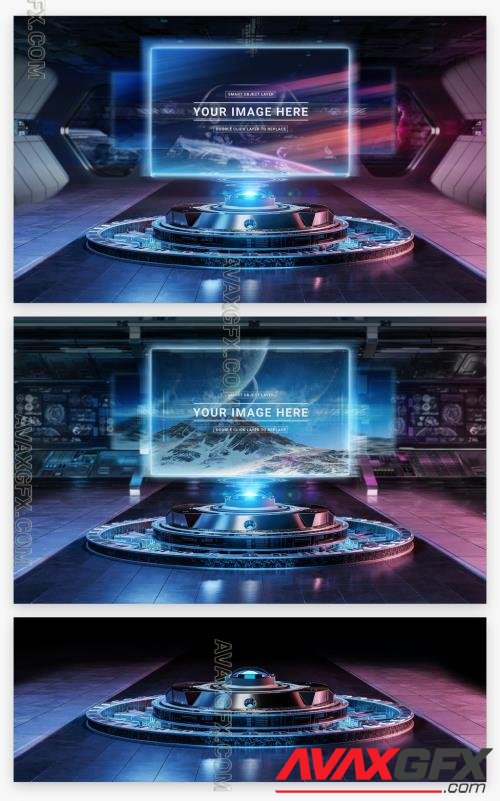 Holographic Billboard Projector in Futuristic Interior Mockup 220298719 [Adobestock]