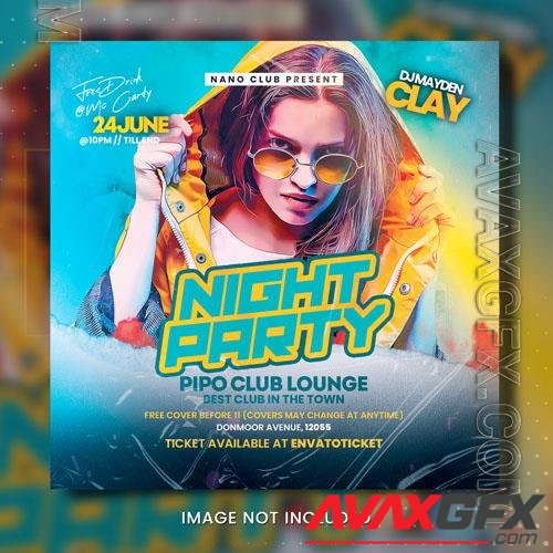 PSD a poster for night party with a woman in yellow sunglasses