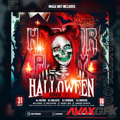 PSD a poster for halloween with a woman in a skull costume