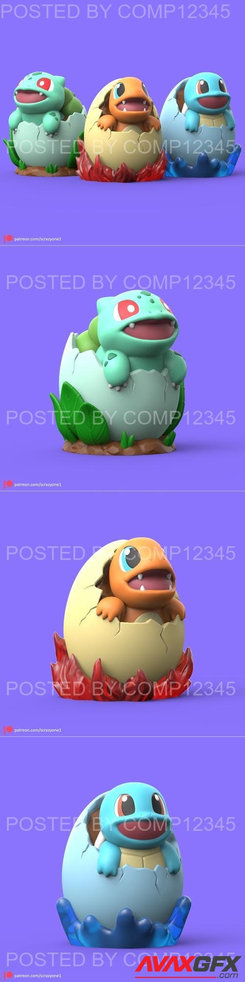 Pokemon - Easter Day 3 Kanto Starters 3D Print