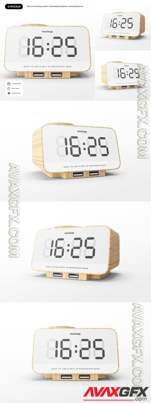 Wooden Digital Clock Mockup