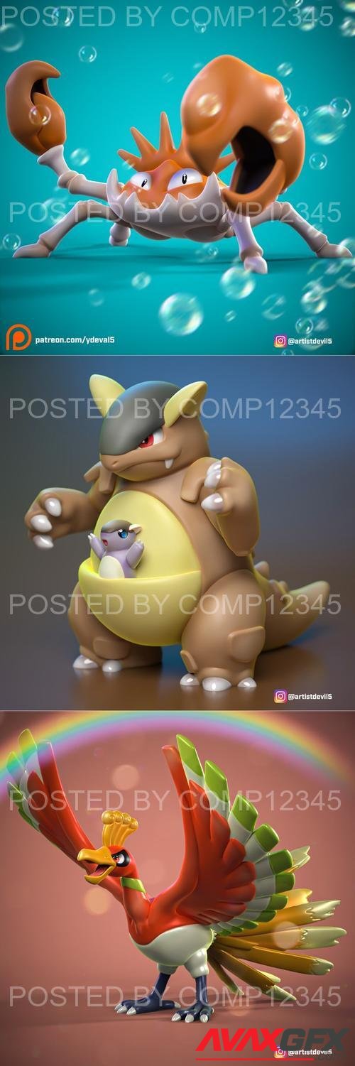 Pokemons - Kangaskhan and Ho-Oh and Kingler 3D Print