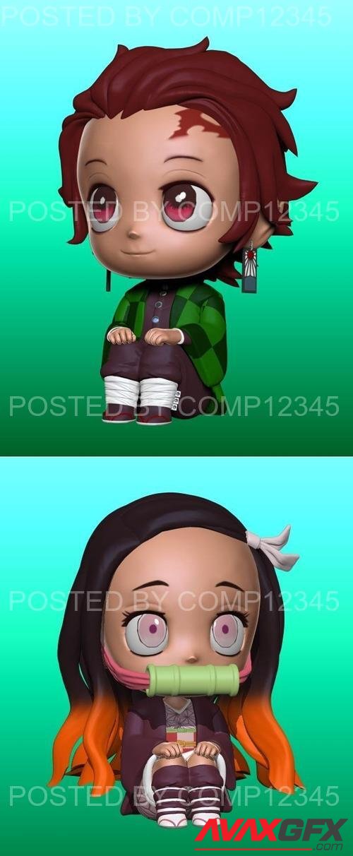 Tanjiro and Nezuko Chibis 3D Print