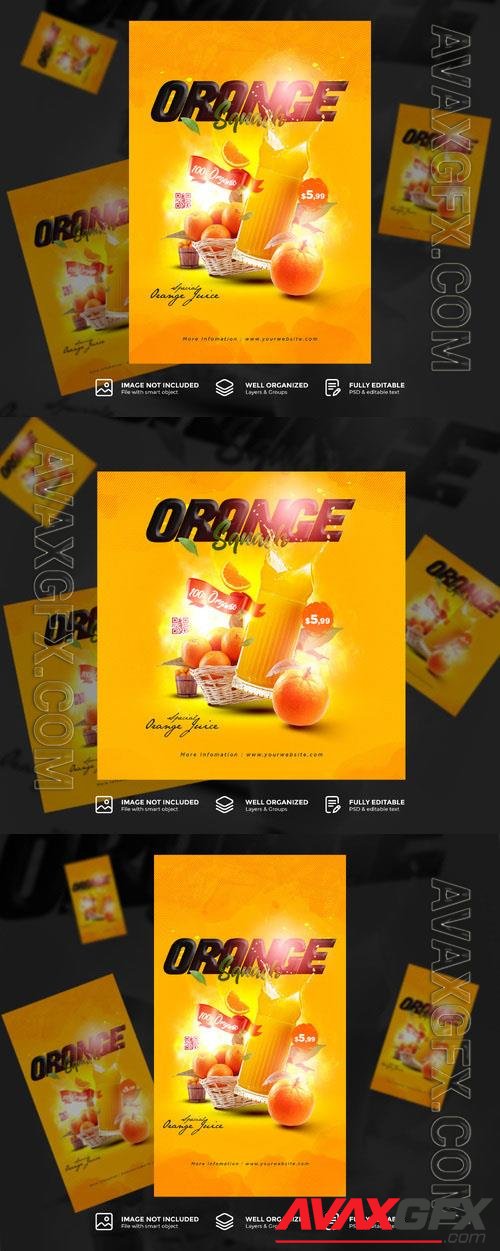 PSD orange juice drink and restaurant poster flyer template
