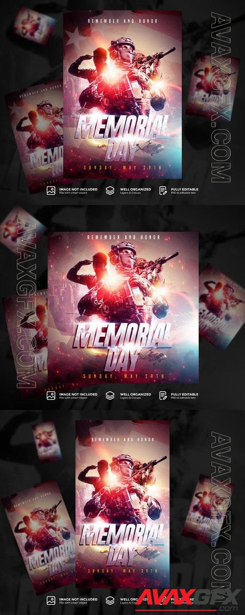 Psd editable memorial day banner, flyer template