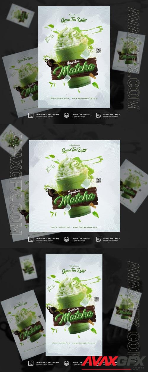 PSD creative matcha cafe drink menu promotion poster flyer template