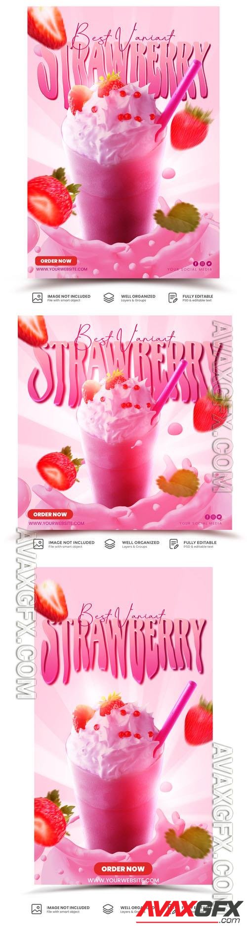 PSD strawberry milkshake drink promotion social media template