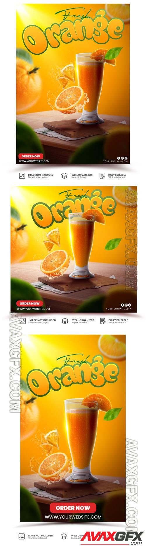 PSD orange juice menu retaurnt drink promotion design flyer template