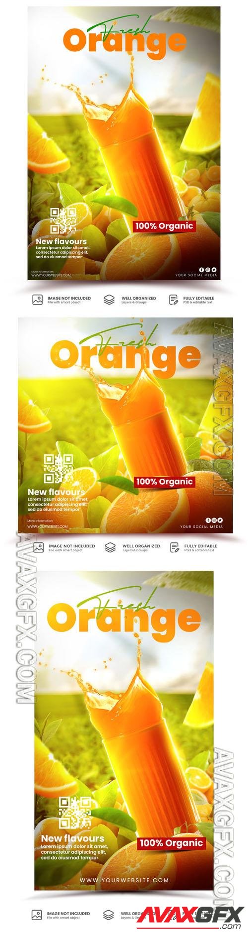 PSD orange juice drink menu,  instagram stories template