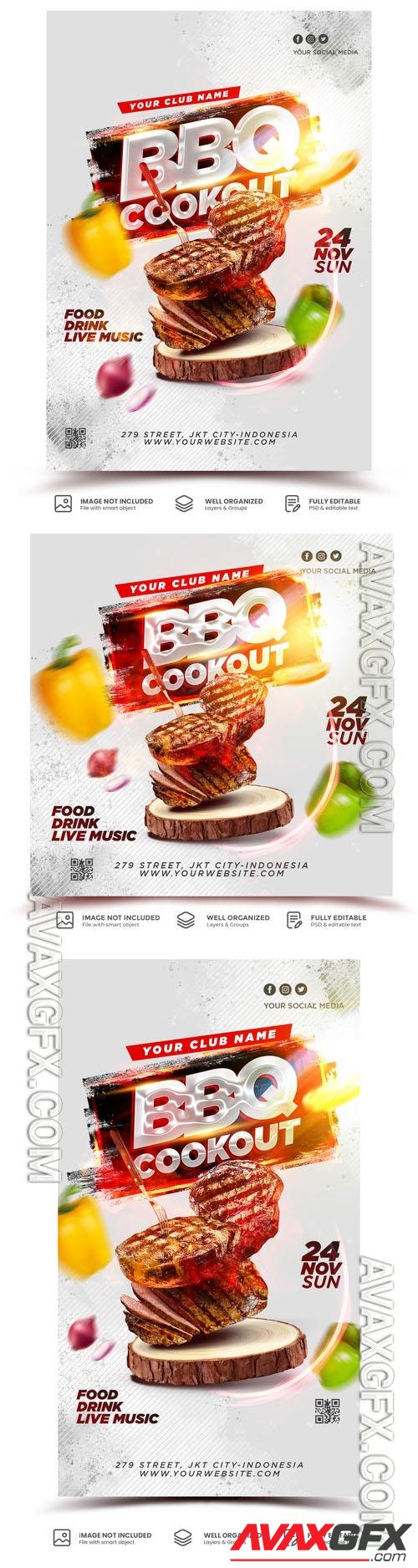 PSD flyer template for a bbq cookout food menu promotion