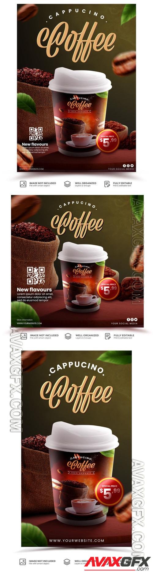 PSD coffee shop drink menu social media post promotion template