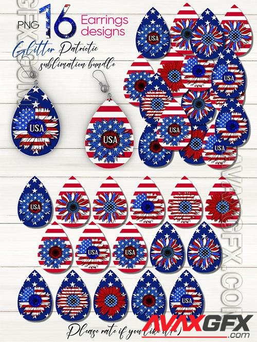 Patriotic USA Sunflower, teardrop earring  bundle