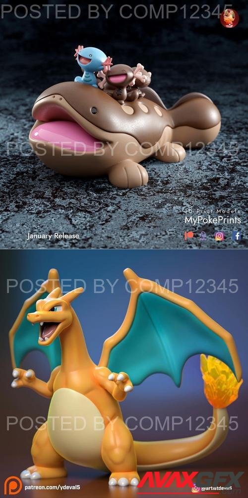 Pokemon - Clodsire and woopers and Charizard 3D Print