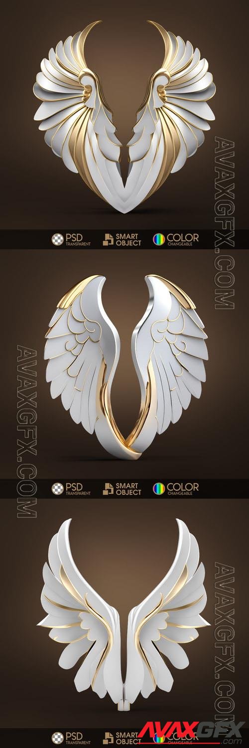 White and gold angel wings in psd