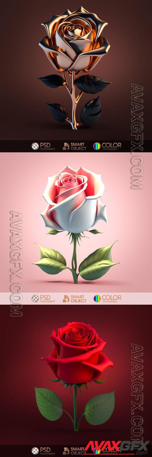 Gold, pink and red roses in psd