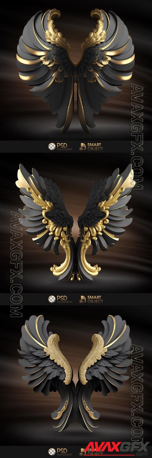 Black and gold angel wings in psd