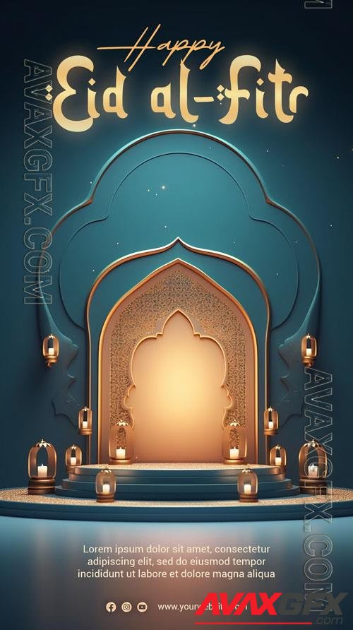 Psd 3d render podium product display happy eid alfitr