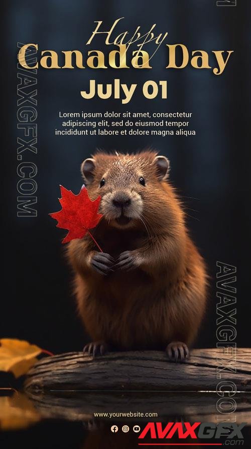 Canada beaver with  red maple leaf celebrating canada day psd