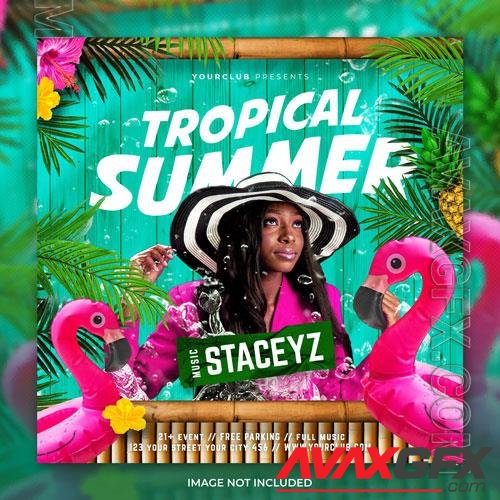 PSD club dj tropical summer vibes party flyer social media post and web banner template