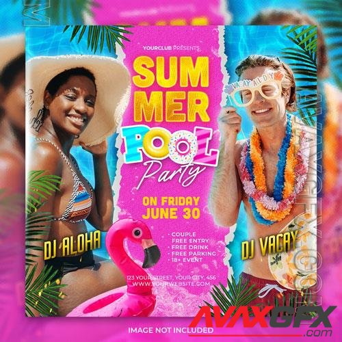 PSD club dj tropical hot summer poll party flyer social media post and web banner template