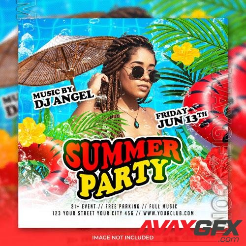 PSD club dj summer party flyer social media post and web banner template