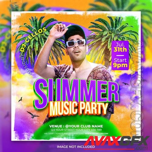 PSD club dj summer music party flyer social media post and web banner template