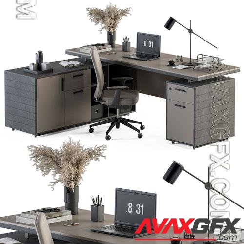 Boss Desk Cream and Black Office Furniture 255 - 3d model