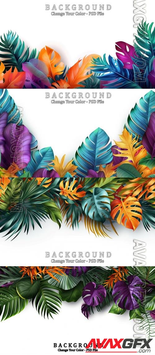 Colorful tropical leaves in psd