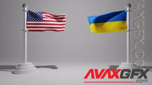 MA - 3D USA And Ukraine Flags Waving On Poles 1448965