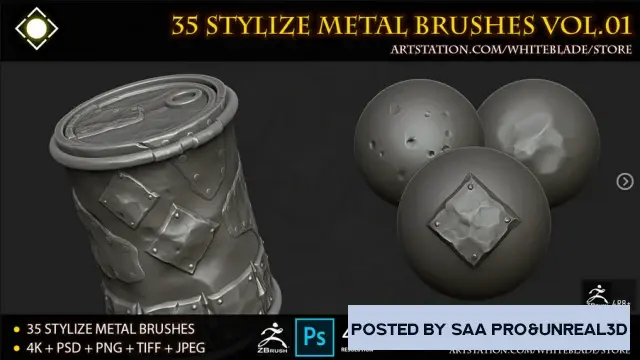 ZBrush addons 35 Stylize Metal Brushes and 4K Alphas Vol.01 - ZBrush 4R8+