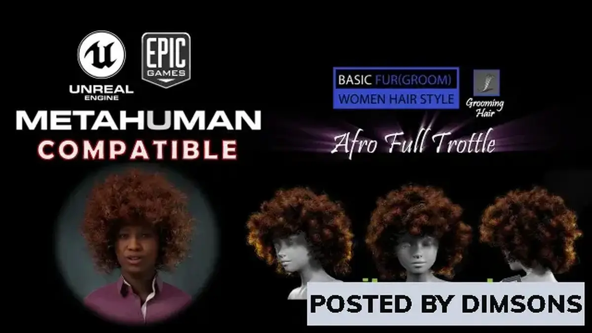 Unreal Engine Characters Afro Full Throttle Grooming Real-Time Hairstyle v5.1