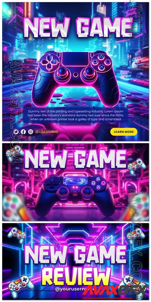 Gaming social media post or psd banner template design