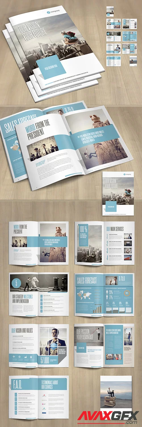 Business Brochure Layout with Pale Blue and Gray Accents 253591704
