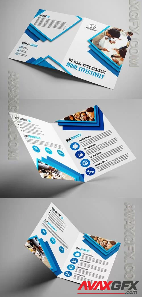 Bifold Brochure Layout with Blue Borders 208797871 [Adobestock]