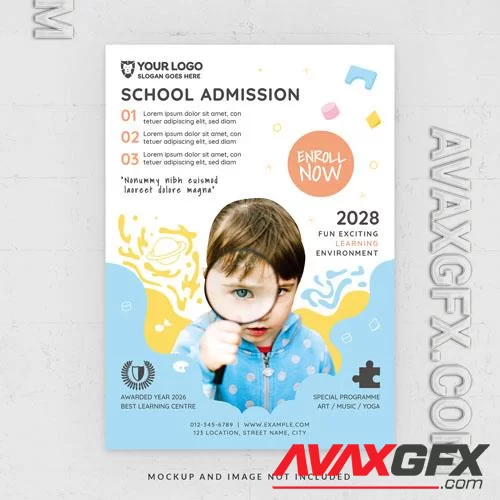 School admission educational flyer template for kids' programs in psd