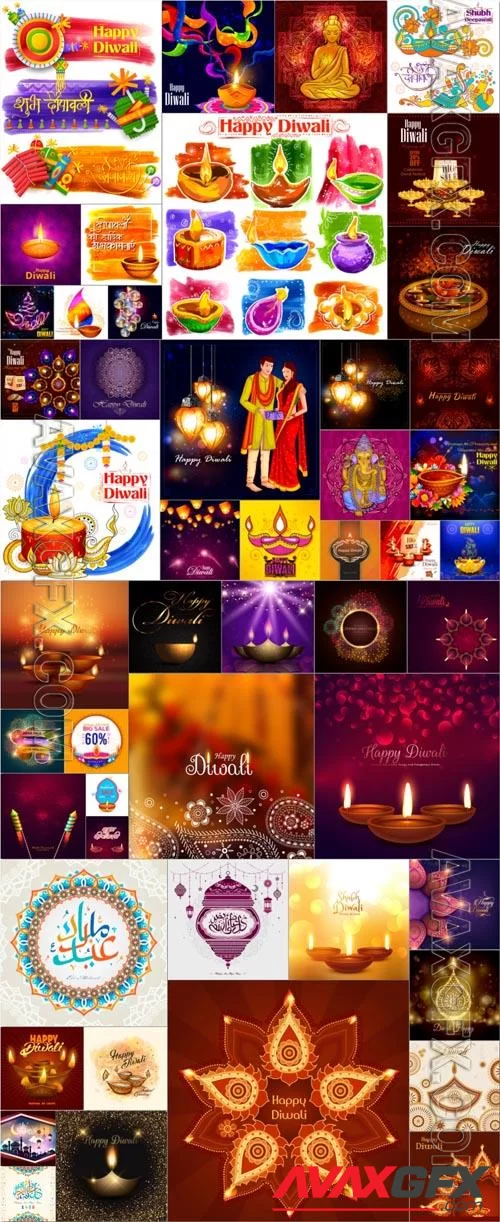 50 Diwali Indian holiday collection in vector