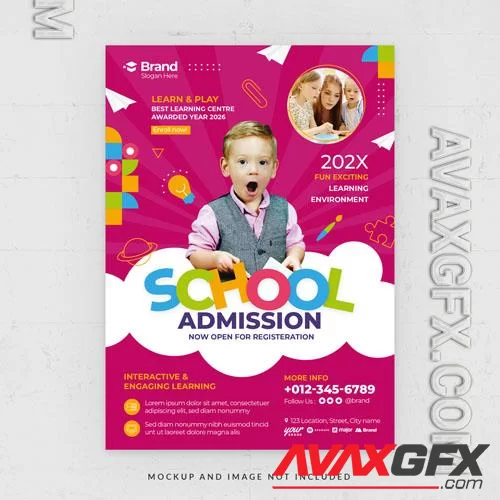 Kids school admission flyer template in psd