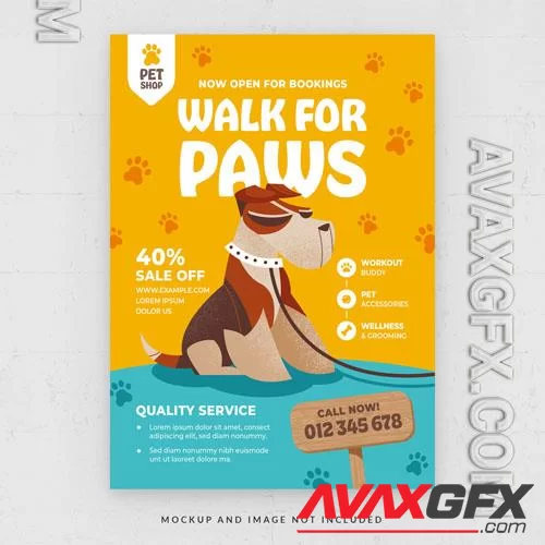 Dog walking pets service flyer template in psd